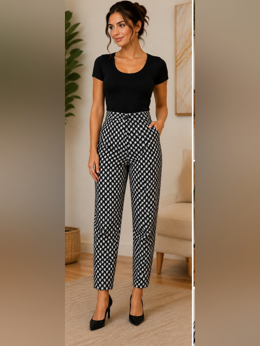 Sister Jane Black & White Star-Print Straight Leg Pants